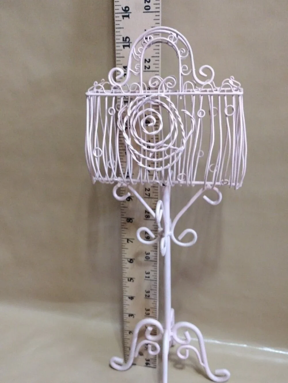 Pink Wire Rose Purse Jewelry Stand For Earrings Pins Chains Watch Dresser Accent